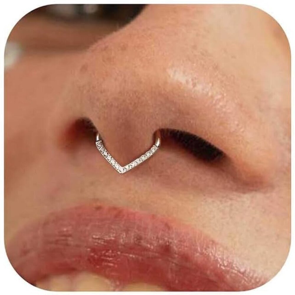 16G Septum Nose Ring Stainless Steel CZ Hoop Jewelry Unisex Piercing